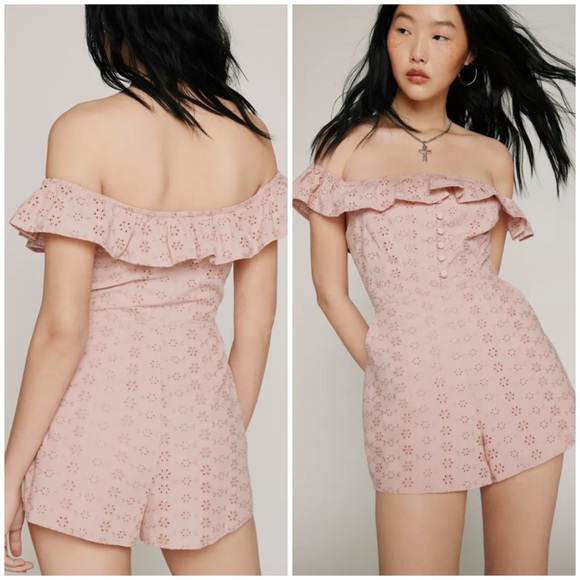 Urban Outfitters Pants - Urban Outfitters Kimchi Blue Jeena Eyelet Off-The-Shoulder Romper sz S